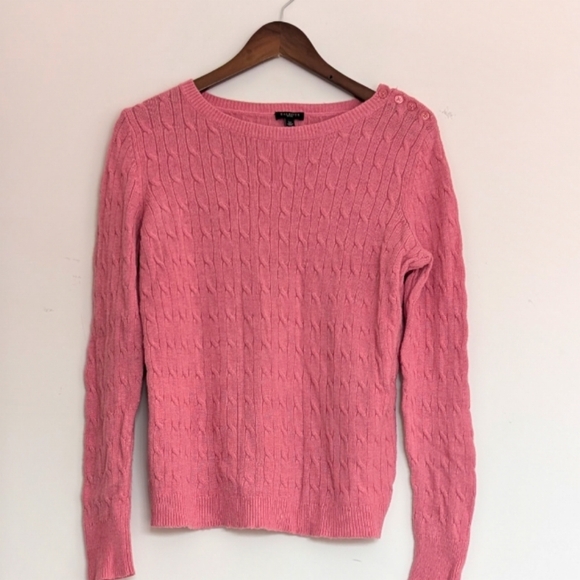 Talbots Sweaters - Talbots Petites Cable Knit Light Pink Buttons Large